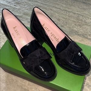 Kate Spade Glossy Black Loafers with Bow Detail